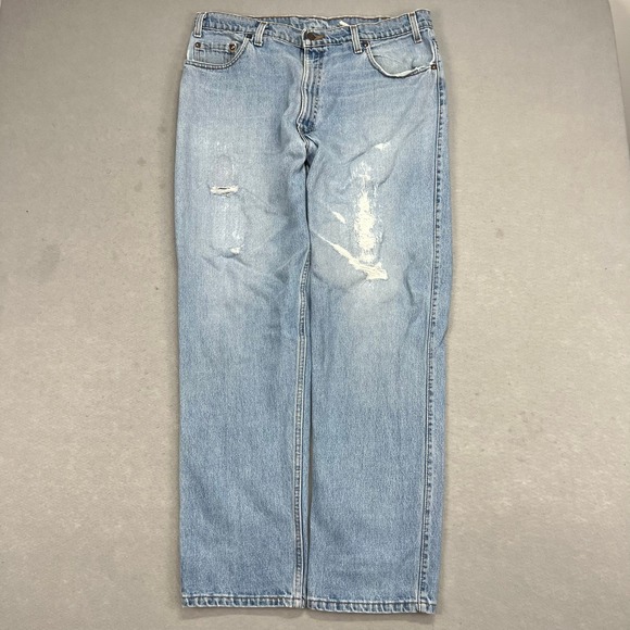 Vintage Levi's 550 Relaxed Fit Jeans 36x31 Distressed Patched Light Wash Zip Fly - Picture 1 of 10